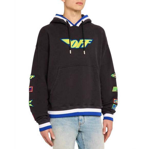 NEW OFF-WHITE multi-patch hoodie in black